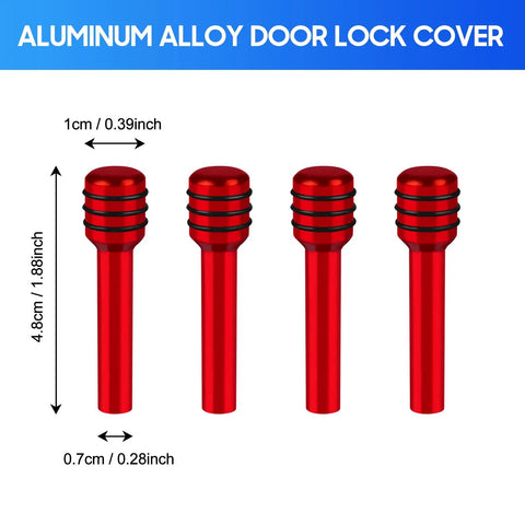 4 Piece Red Aluminum Alloy Car Door Lock Knobs, Interior Pull Pin Covers, Decorative Lift Bolts, Universal Cars And Trucks Hardware, No Sweat Swap For Dope Sleek Ride Bling, 0.39x1.88 inch