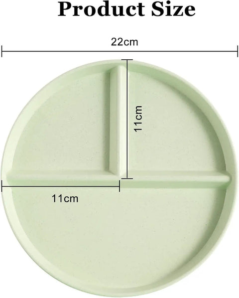 Four Piece Nine Inch Portion Control Divided Plate Set For Adults Three Compartments Stackable And Lightweight Dishwasher Safe