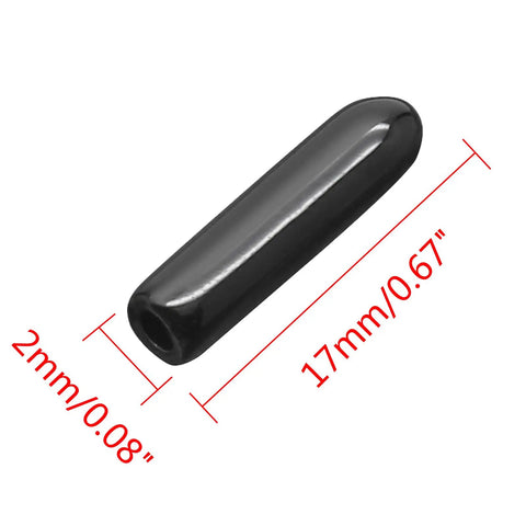 2mm ID Black Screw Thread Protectors, 15mm Length, 120 Pack, black rubber cap shown with dimensions