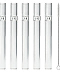 Five Piece Beefy Borosilicate Glass Tubes, 4 Inch Length, 2mm Wall Thickness, High Heat Resistant Glass Blowing Tubes next to cleaning brush