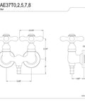 Vintage Vibe Clawfoot Tub Faucet Matte Black Wall Mount Brass Fixture With Drip Free Ceramic Disc 7 GPM technical diagram