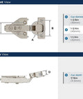 Heavy Duty Euro Concealed Cabinet Hinges Pair With Self Closing Soft Close Mechanism Half Inch Overlay Face Frame Assembly dimensions shown