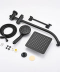 Rainfall 8 Inch Shower Head With High Pressure Handheld Spray, Drill Free Slide Bar, Matte Black, Solid Brass Construction