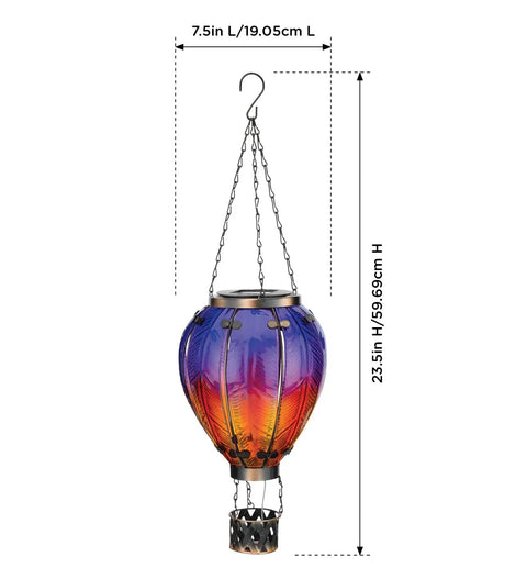 Purple Solar Hot Air Balloon Lantern Hanging LED Lit Outdoor Light For Garden Patio And Pathway Waterproof Portable Decorative Lamp Made Of Metal And Glass