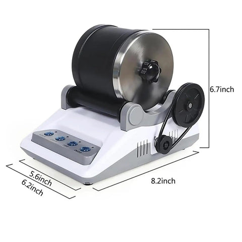 Electric Rock Tumbler Kit For Polishing Stones A Complete Gem Grinder And Polisher Set with dimensions shown