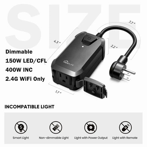 Outdoor Smart Dimmer Plug With Alexa And Google Home Control Easy App Remote Dim Lights Up To 400W Incandescent Or 150W LED CFL IP44