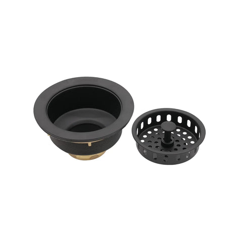 Combo Pack Post Style Kitchen Sink Basket Strainer And Waste Disposal Drain Flange With Stopper Matte Black Solid Brass