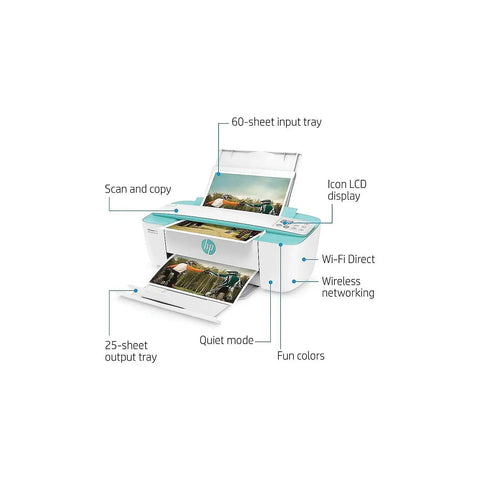 Image of Certified Refurbished DeskJet 3755 Compact Wireless All In One Color Printer With Instant Ink Ready Utility And Alexa Sync Capability For Slick Boss Level Setups showing features like input and output trays.