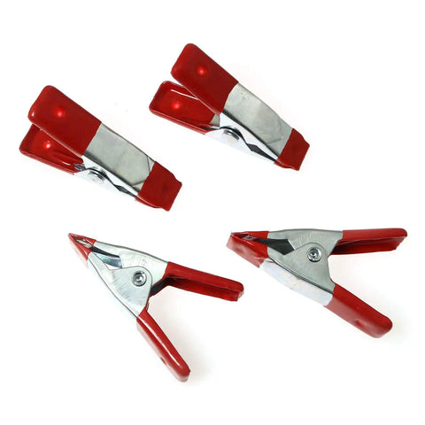 Red 10 Piece 2 Inch Stainless Steel Spring Clamps Set Crocodile Clips Heavy Duty Jaws Open With Vinyl Tips Ergonomic Grip For Electrical Projects DIY Soldering And Multi Purpose Metal Clips, 4 clips shown