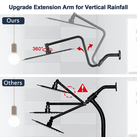 12 Inch Rain Shower Head With Adjustable Extension Arm All Metal 304 Stainless High Pressure Rainfall Shower Head demo