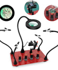 Pro Soldering Helping Hands Station With Magnetic Third Hand, 3X Magnifier Lamp, Four Soldering Arms, Large PCB Clamp Holder