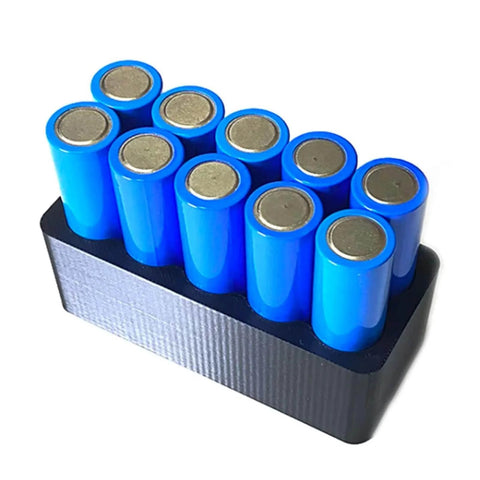 Top view of an Adjustable 18650 Battery Welding Jig with ABS Fixture showing 10 hole configuration for battery pack assembly.