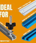 T Track Knob Kit with Mini Hold Down Clamps for Woodworking Jigs and Fixtures in heavy duty T-track metal profile