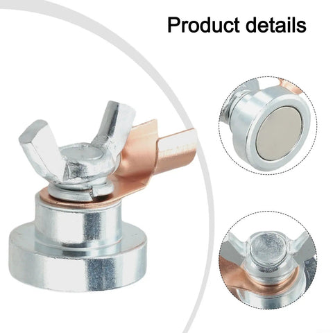 Super Magnetic Welding Ground Clamp Makes Fast Setup Easy As Pie For Iron Work, detailed view of copper and silver finish, compact design.