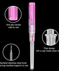 20G Piercing Needles Kit With 6 Hollow IV Catheter Needles For Ear Nose Navel Lip Nipple Piercing, Stainless Steel 316L Surgical Grade, Vacuum Pack, Pro Grade Piercing Tool Supplies, pink handle and stainless needle