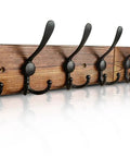 Wall Mount 31.5 Inch Coat Rack In Rustic Burnt Brown Pine, Eight Aluminum Triple Hooks, Heavy Duty Coat Hat Cloth Organizer