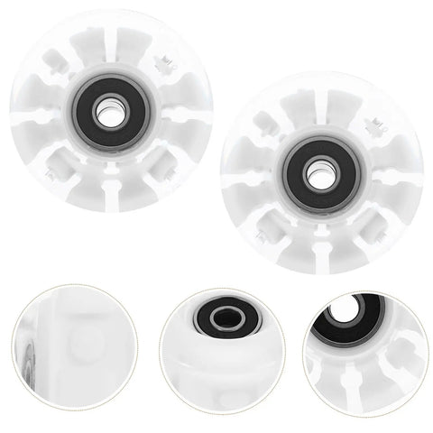 Close-up of white 4 Piece Luminous PU Roller Skate Wheels Set With LED Light For Outdoor Quad Skates