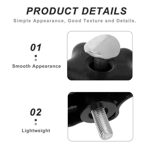Super Sturdy 2Pc Lawn Mower Handle Bolt Kit With Knob Nut Replacement Screws Fits Push Mower Handles Perfectly Resists Wear Tear And Slipping For Grass Cutting Jobs, close-up of black knob nut and threaded bolt