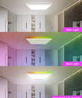 Remote Controlled 12 Inch LED Ceiling Light, Dimmable 24W Flush Mount Fixture with RGB Color Changing Backlight in Room