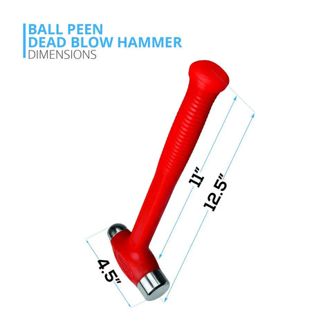 Dead Blow Ball Peen Hammer 36 Oz Orange Handle with dimensions 11" x 12.5" x 4.5", ideal for shaping, flattening metal work