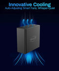 Innovative cooling system for Smooth As Butter 4 Bay Nvme Ssd Enclosure with auto-adjusting smart fans.