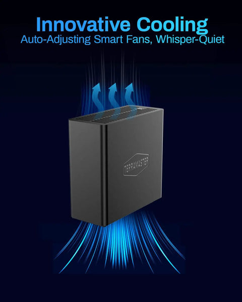 Innovative cooling system for Smooth As Butter 4 Bay Nvme Ssd Enclosure with auto-adjusting smart fans.