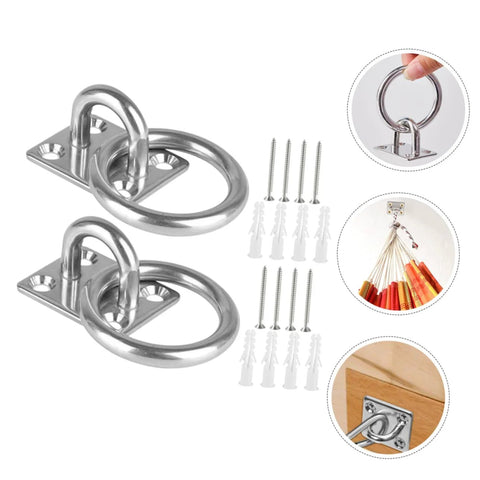 Two Pack Heavy Duty Stainless Steel Ceiling Hooks With Durable Anchor Plates For Hammocks And Yoga Swings.