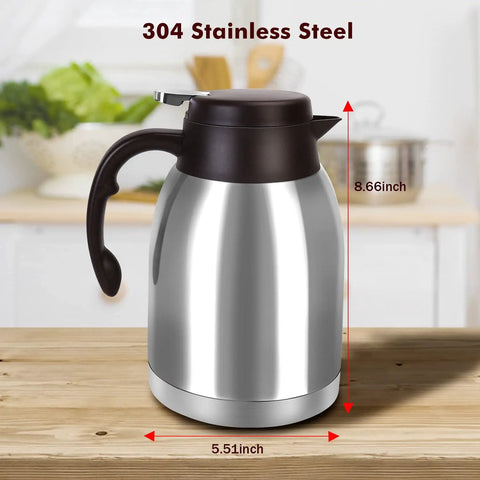 54oz Stainless Steel Thermal Coffee Carafe Dispenser No Spill With Unbreakable Double Wall Vacuum Insulation on kitchen counter
