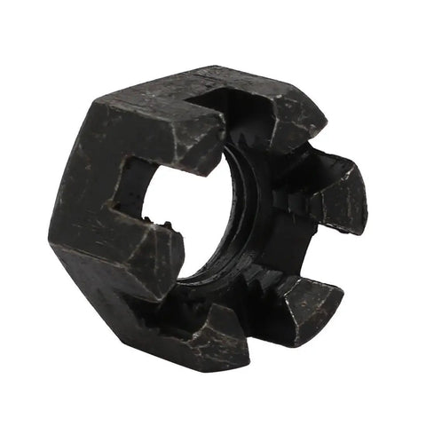 Rock Solid M12 Hex Slotted Castle Nuts 5 Pack Grade 8 Medium Carbon Steel Fasteners With Tough Black Oxide Coating For Street Rods Or Heavy Duty Workshop Projects