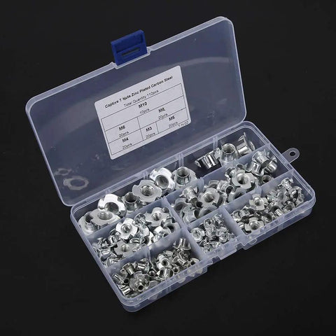 Four Claw T Nuts Kit in Stainless Steel Galvanized for Woodworking and Metal Fabrication M3 Through M10 Sizes in storage box