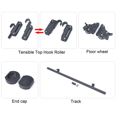 Rolling Ladder Hardware Kit With Metal Track System And Floor Rollers Black Finish No Ladder Included components layout
