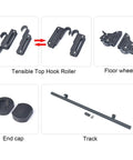 16-Foot Rolling Ladder Hardware Kit With Metal Track System And Floor Rollers, Black Finish, showing components.