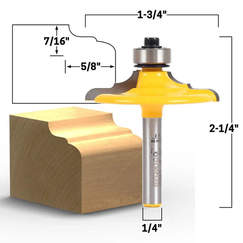 Cabinet Door Edge Router Bit With Classical Euro Style Ogee Profile One Quarter Inch Shank Model 12164q Premium Tungsten Carbide Blade