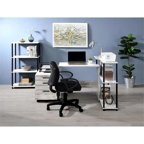 Office setup with Dope Industrial Style 4 Shelf Bookshelf With Antique White Shelves And Black Powder Coated Metal Frame For Books Decor