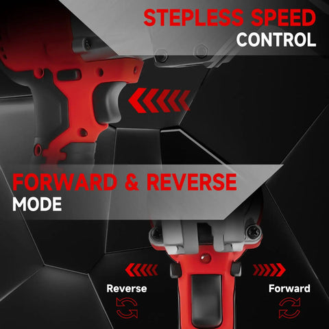 Close-up view of Cordless Metal Shear 18V Battery Brushless Electric Cutter featuring speed controls and forward/reverse mode.