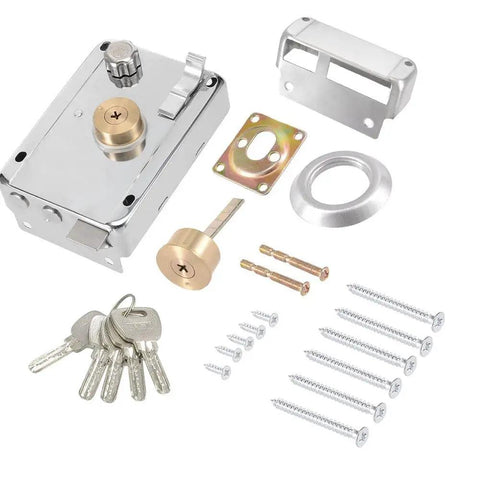 Exterior Door Rim Lock Set With Vertical Keyway Deadbolt, Heavy Duty Security Lock For Home, Anti Theft Door Lock kit