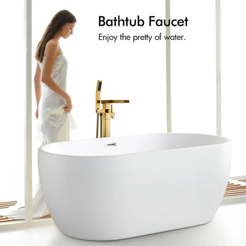 Solid Brass Floor Mount Bathtub Faucet Free Standing Tub Filler With Hand Shower Swivel Spout Brushed Brass And Brushed Gold