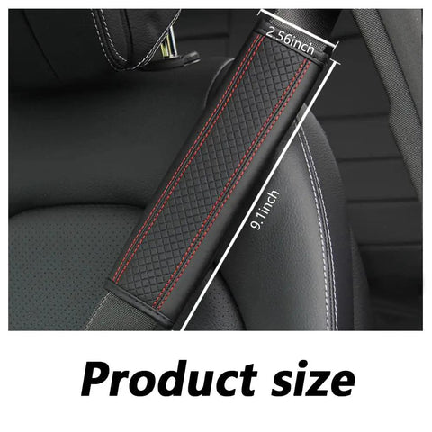 Universal Car Seat Belt Cover Pads Crafted From Breathable Leather With Thick Soft Sponge Padding, 9.1 inch size shown.
