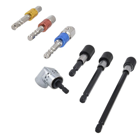 Grab This Epic 7-Piece Impact Grade Power Hand Tool Set With Magnetic Socket And Hex Shank Drill Adapter Perfect For All Your Drilling Gigs And Heavy Duty Jobs Guaranteed To Rock Your World. 7-piece steel drill adapter set with magnetic and hex shank ends
