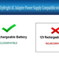 Compatibility chart for 24V AC DC Adapter For Hyper HPR350 24 Volt, showing compatibility with 24V batteries only.