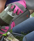Rose Pruning Gardening Gloves For Women With Long Sleeve Cuff, Pink, Used for Planting, Showing Thorn Resistant Material and Padded Palm.