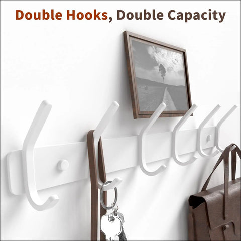Slick Six Hook Wall Mount Coat Rack In Crisp White Metal Zero Hassle Hanging Stand For Coats Robes And Towels Top Notch Rustproof Aluminum Organizer For Entryway Refresh