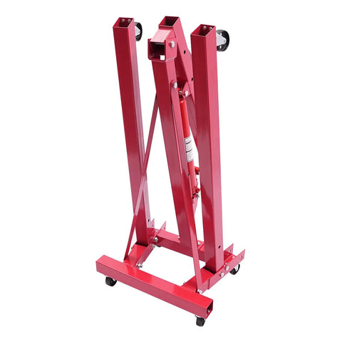 Heavy Duty Folding Hydraulic Engine Hoist And Crane, 2 Ton Capacity With Portable Wheels, folded portable red crane.