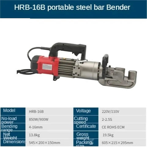 Portable Electric Rebar Cutter And Steel Bar Bender, HRB-16A Model compact handheld design showing steel bender features and controls.