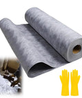 Heavy Duty Waterproof Uncoupling Membrane For Tile Floors And Showers Hella Durable Reinforced Sheet with Gloves, showcasing a rolled membrane.