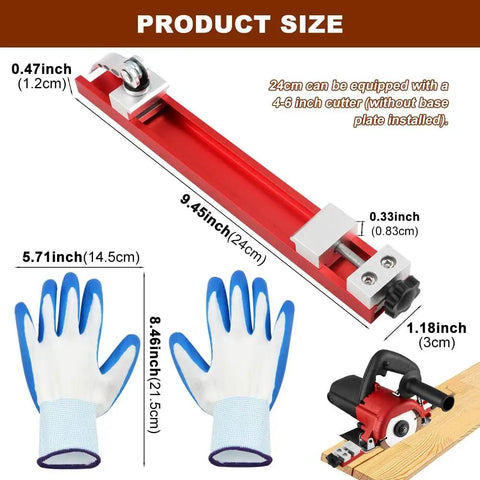 Professional Grade Circular Saw Guide Rail Adjustable Aluminum Fence Track Featuring Dual Lock Handles For Straight Shooting Cuts And Zero Slop For Reliable Carpentry Tasks, size details with gloves.