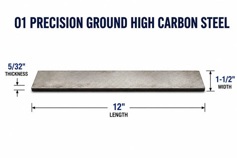 Top Shelf Heavy Duty O1 Tool Steel Flat Bar Precision Ground High Carbon Metal Stock 5/32 Inch By 1-1/2 Inch By 12 Inches, flat bar dimensions.