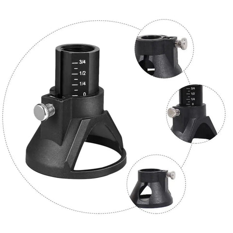 Super Cool Adjustable Horn Shaped Drill Locator Cover For Cordless Rotary Tool And Die Grinder with measurement scale and sturdy black material.