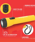 Yellow LED flashlight from LED Flashlight 4 Pack With Eight AA Batteries Included Long Battery Life Up To 30 Hours Bright Emergency And Camping Lights