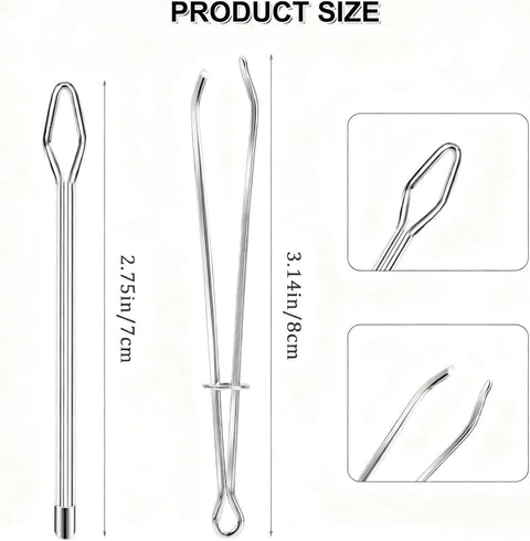 Pro Grade DIY Rope Threader Clip Set showing stainless steel loop turner hooks with dimensions 3.14in/8cm and 2.75in/7cm.